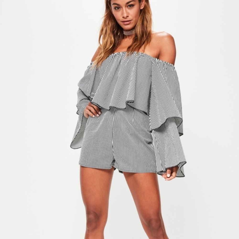 Missguided Striped Ruffle Romper